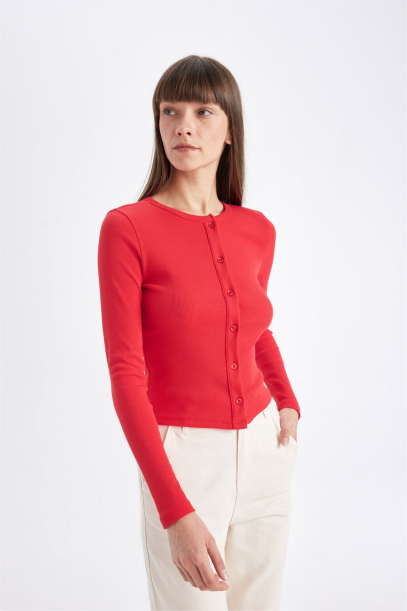 WOMAN Red Slim Fit Crew Neck Camisole Cardigan