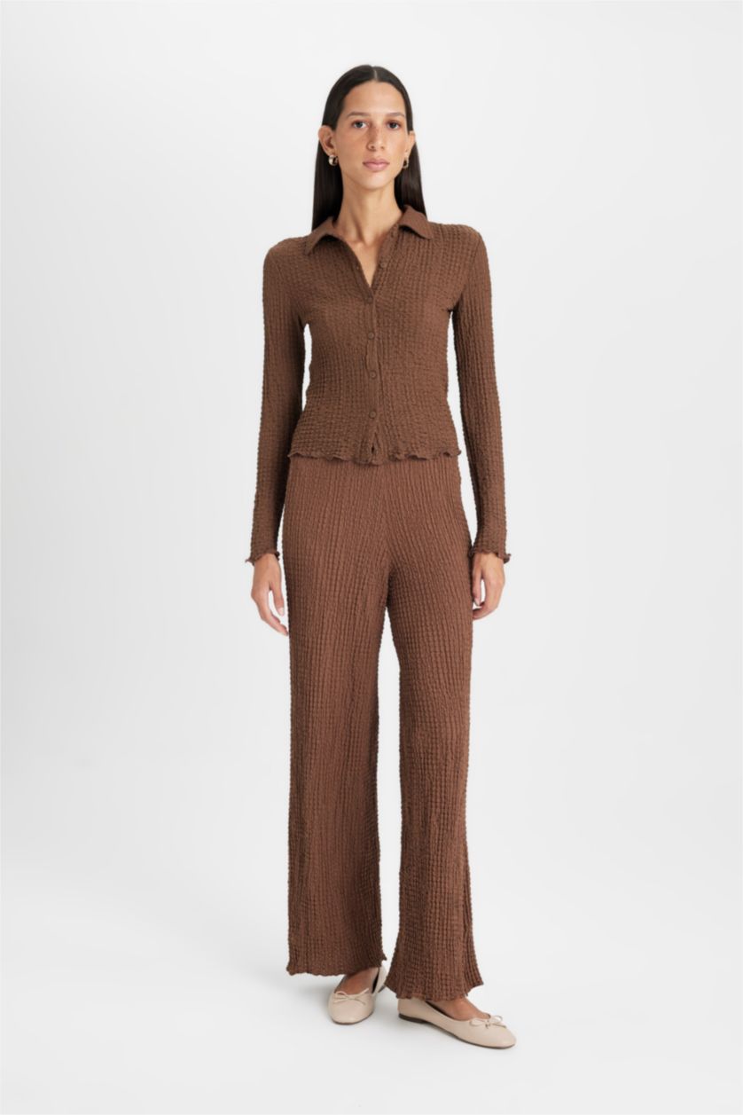 نساء بني تيشيرت بولو ردن طويل سليم فيت