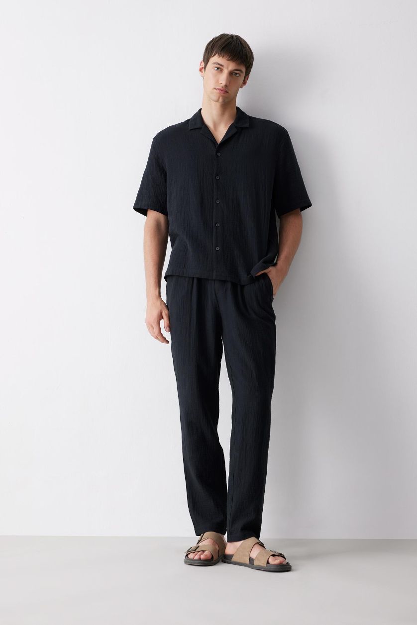 Man Black Relaxed Fit Summer Short Leg Cotton Joggers