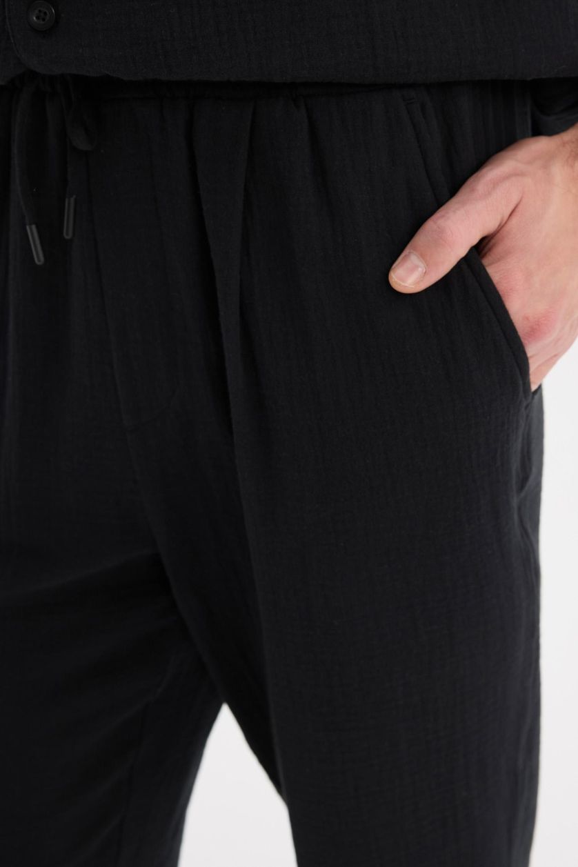 Man Black Relaxed Fit Summer Short Leg Cotton Joggers