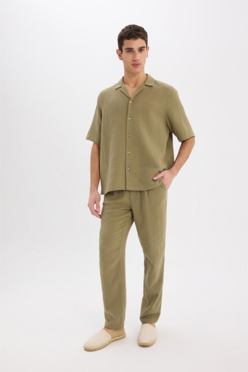 Мужчины Светлый хаки Летние джоггеры из хлопка, расслабленная посадка, укороченные брюки