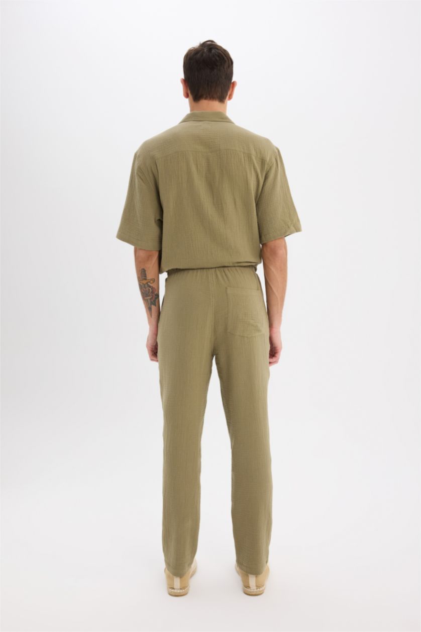 Мужчины Светлый хаки Летние джоггеры из хлопка, расслабленная посадка, укороченные брюки