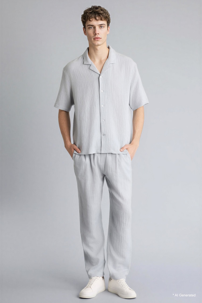 Man Grey Relax Fit Cotton Trousers