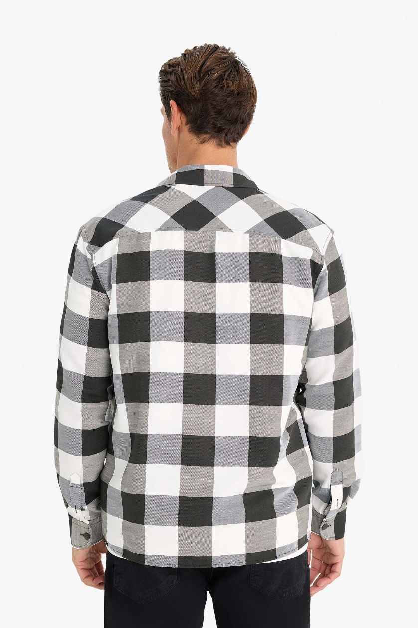 Man Black Regular Fit Polo Collar Cotton Long Sleeve Shirt