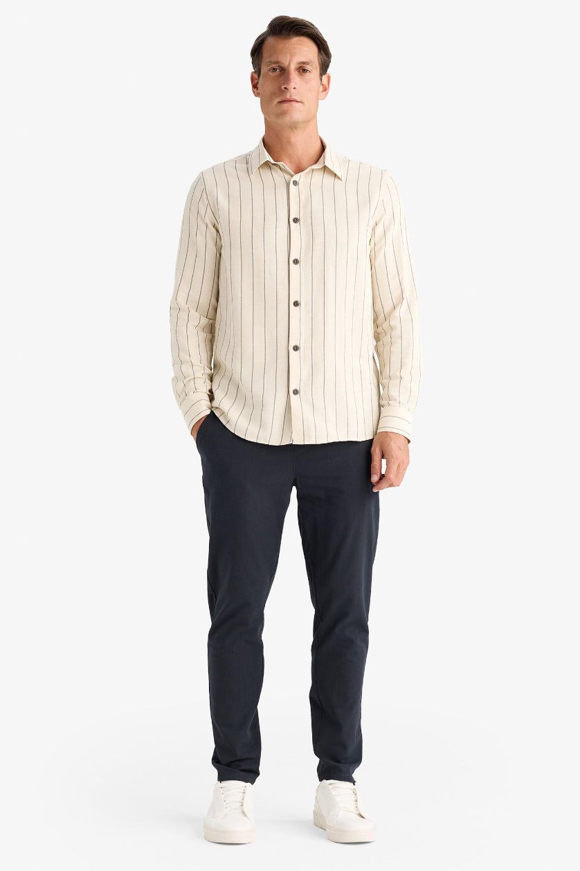 MAN Stone Regular Fit Polo Collar Cotton Long Sleeve Shirt