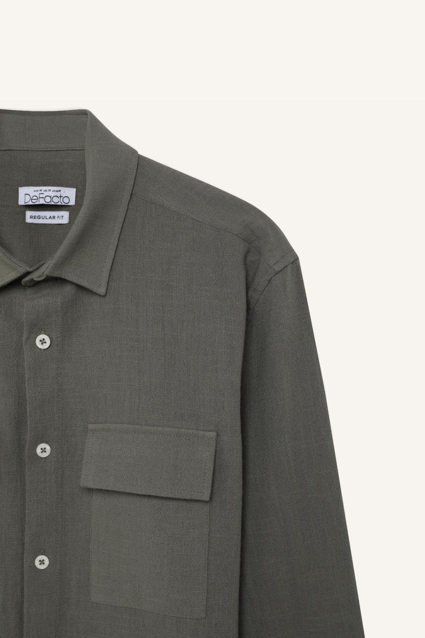 MAN Khaki Regular Fit Polo Collar Cotton Long Sleeve Shirt