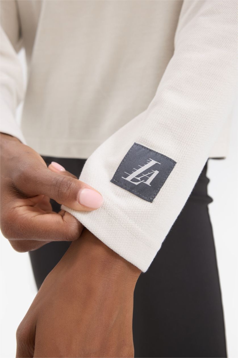 Kadın Bej Melanj NBA Los Angeles Lakers Polo Yaka Pike Sweatshirt