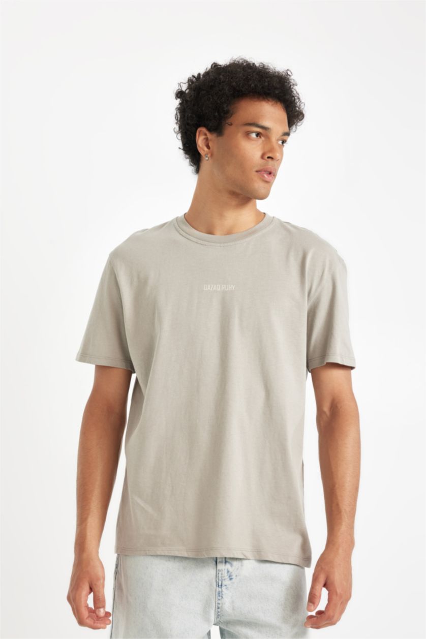 Ерлер Сұр дөңгелек жаға слоган Қысқа жеңді футболка