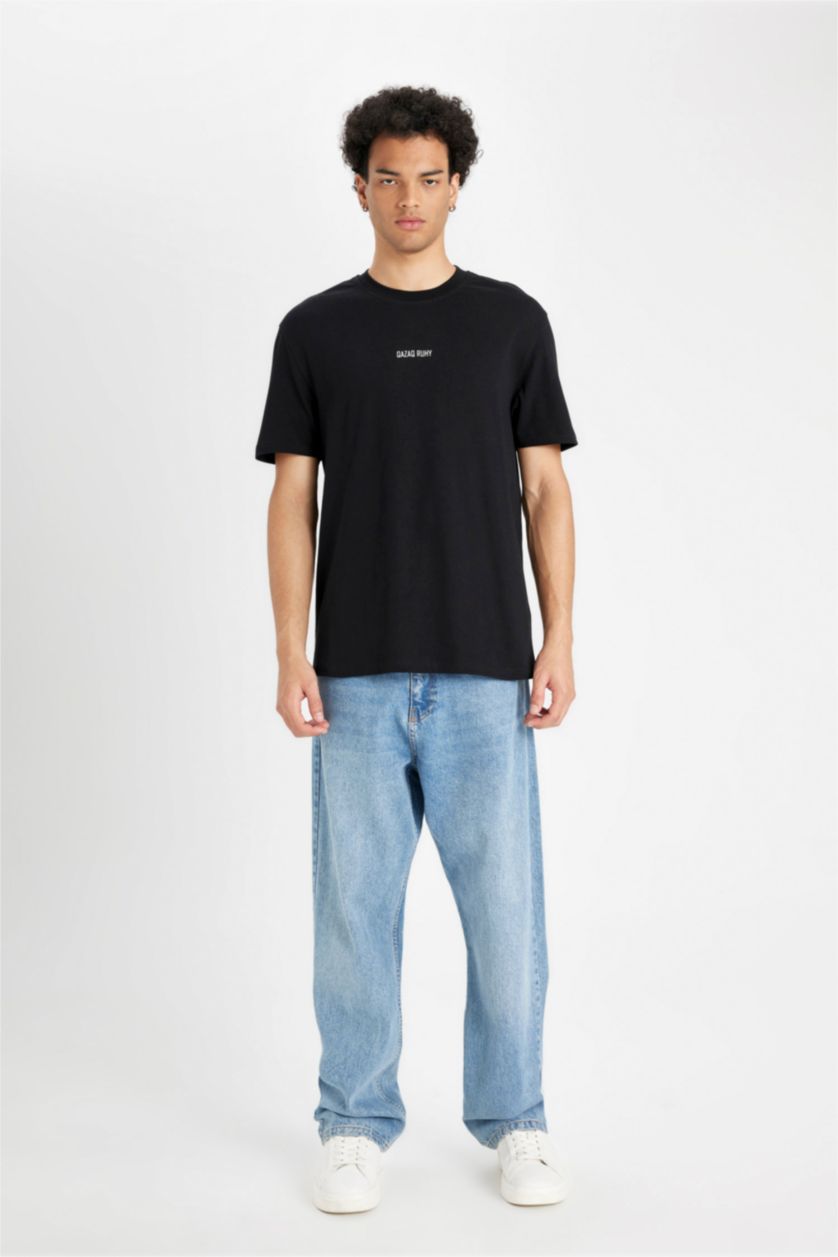 Мужчины Черный Футболка стандартного кроя с принтом