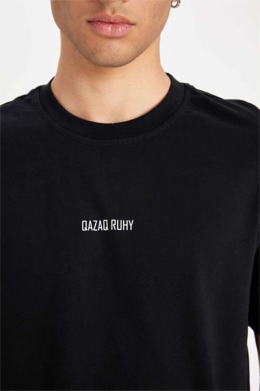 Мужчины Черный Футболка стандартного кроя с принтом