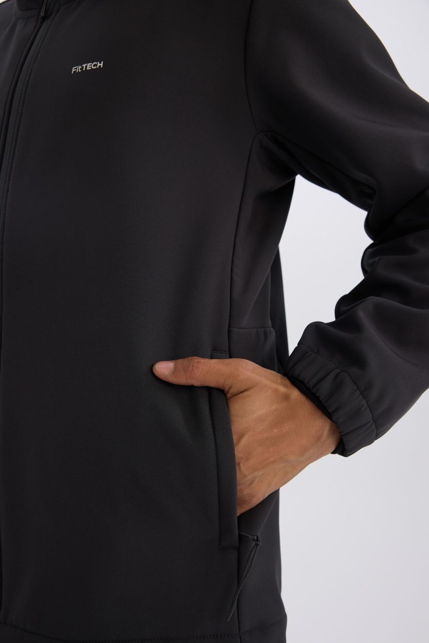 Erkek Antrasit Su İtici Regular Fit Kapüşonlu İçi Polarlı Fermuarlı Softshell Yağmurluk