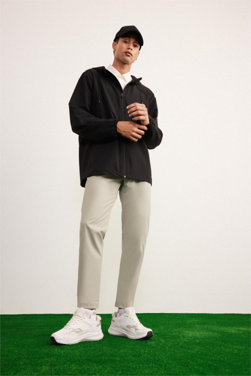 Erkek Siyah Su İtici Regular Fit Kapüşonlu File Astarlı Fermuarlı Mevsimlik Baharlık Yağmurluk Mont