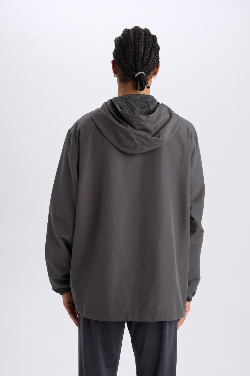 Erkek Antrasit Su İtici Regular Fit Kapüşonlu File Astarlı Fermuarlı Mevsimlik Baharlık Yağmurluk Mont