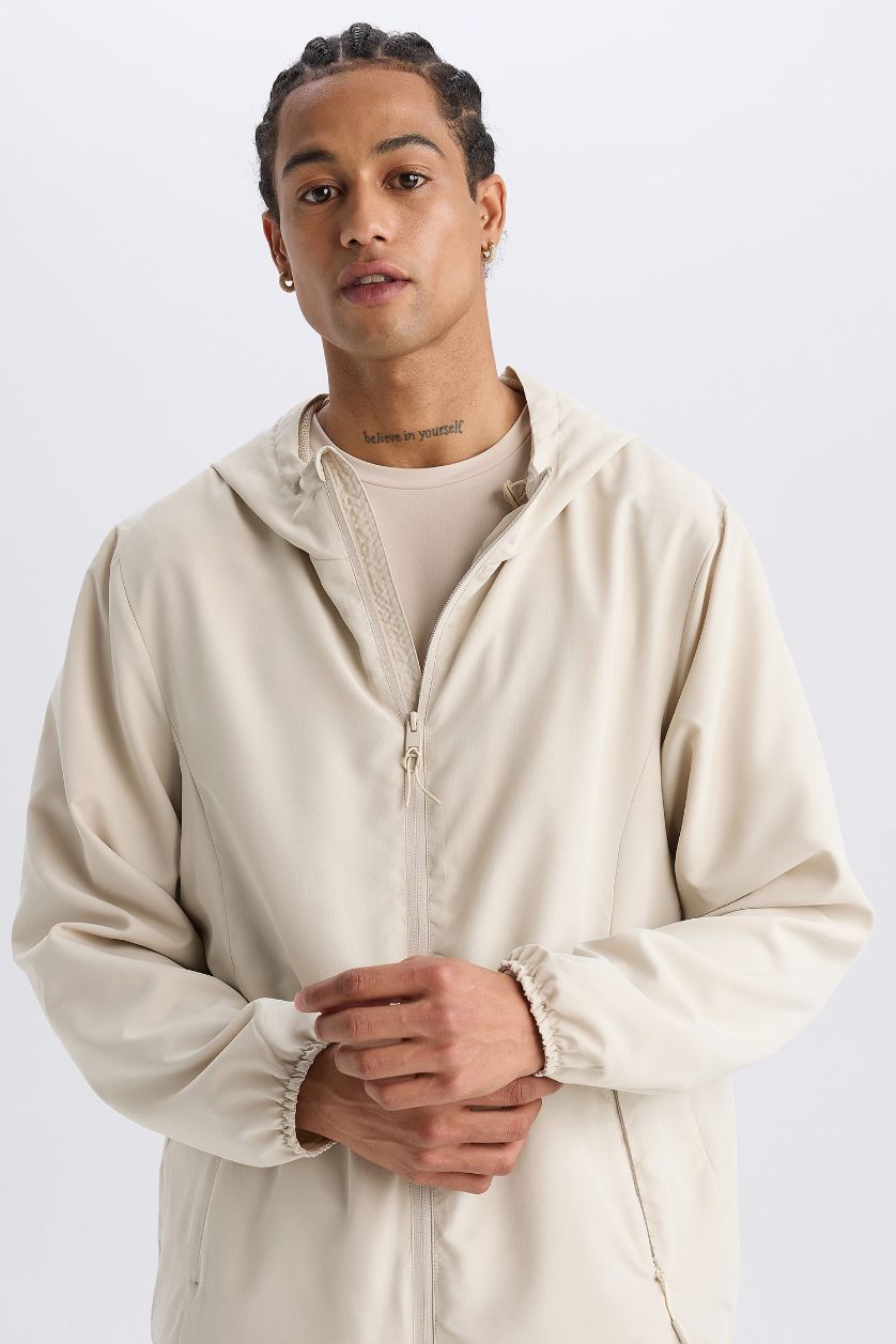 Erkek Taş Su İtici Regular Fit Kapüşonlu File Astarlı Fermuarlı Mevsimlik Baharlık Yağmurluk Mont