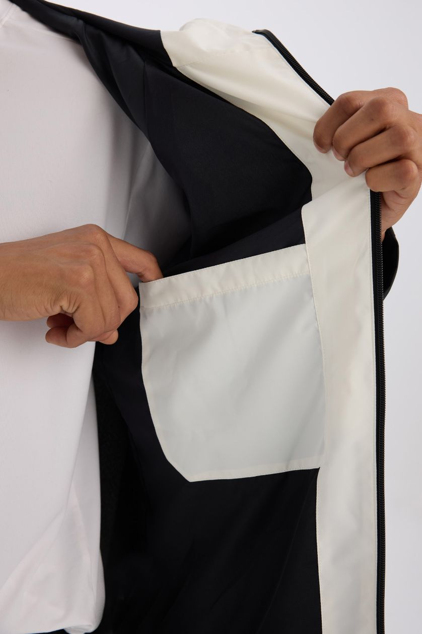 MAN Black DeFactoFit Regular Fit Hooded Zippered Waterproof Jacket