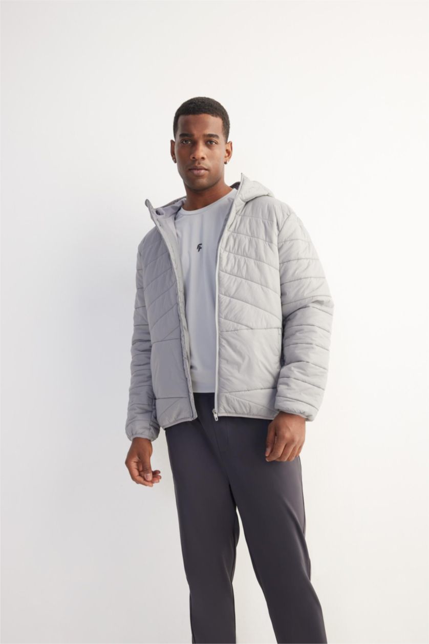 MAN Light Grey DeFactoFit Regular Fit Hooded Zippered Waterproof Jacket