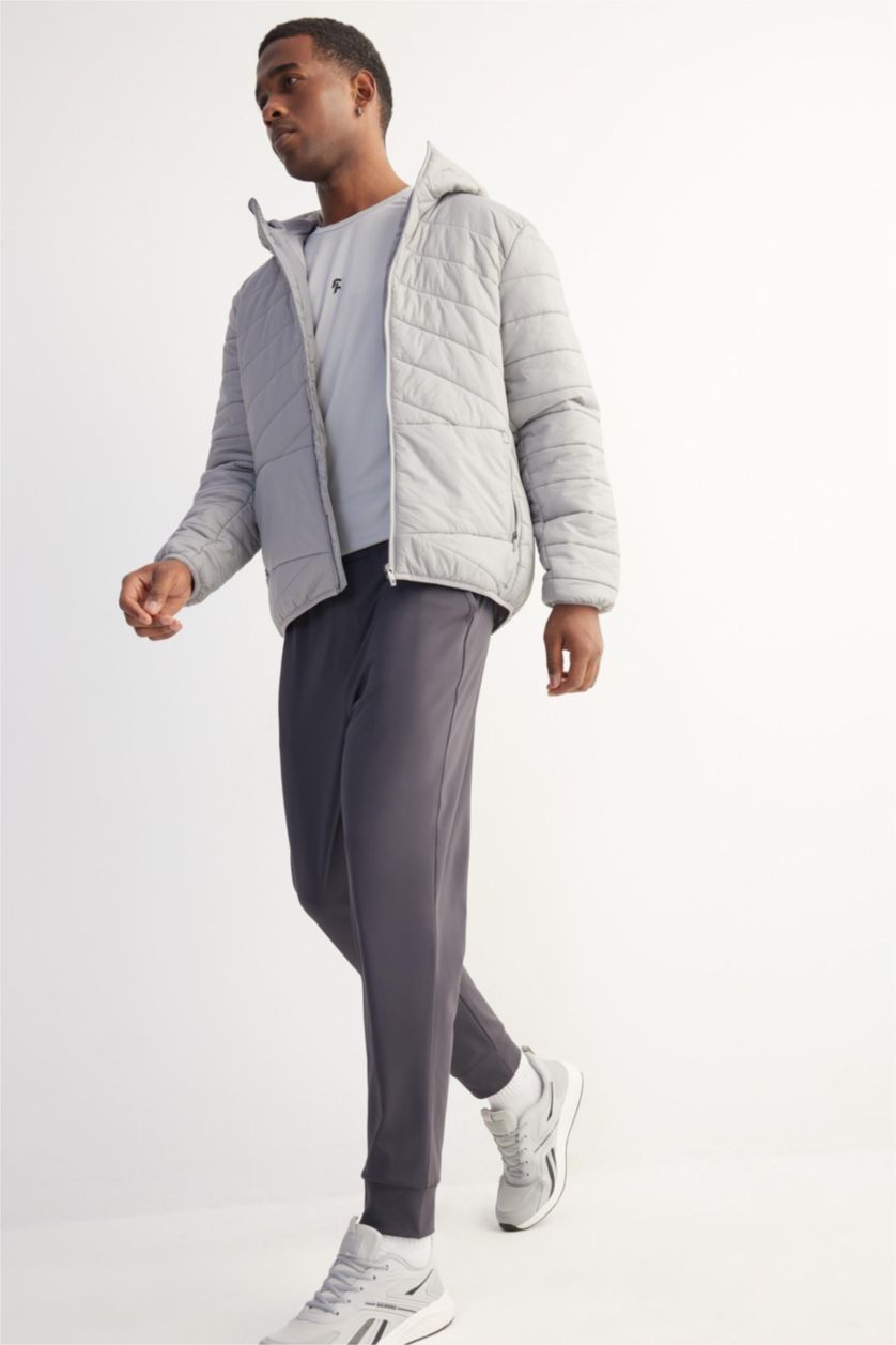 MAN Light Grey DeFactoFit Regular Fit Hooded Zippered Waterproof Jacket