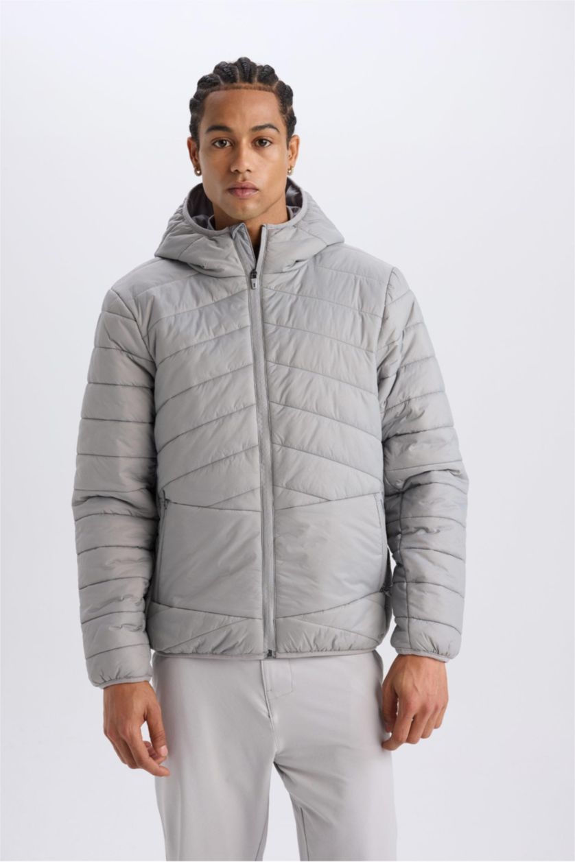 MAN Light Grey DeFactoFit Regular Fit Hooded Zippered Waterproof Jacket