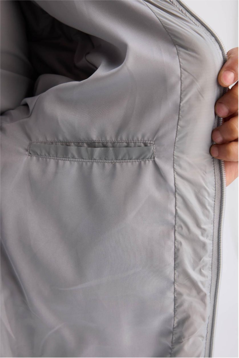 MAN Light Grey DeFactoFit Regular Fit Hooded Zippered Waterproof Jacket