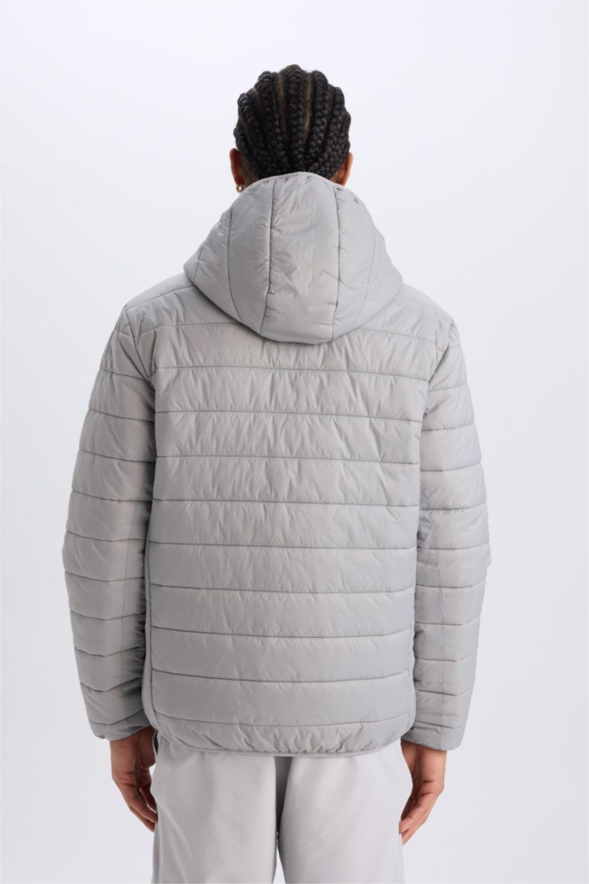 MAN Light Grey DeFactoFit Regular Fit Hooded Zippered Waterproof Jacket