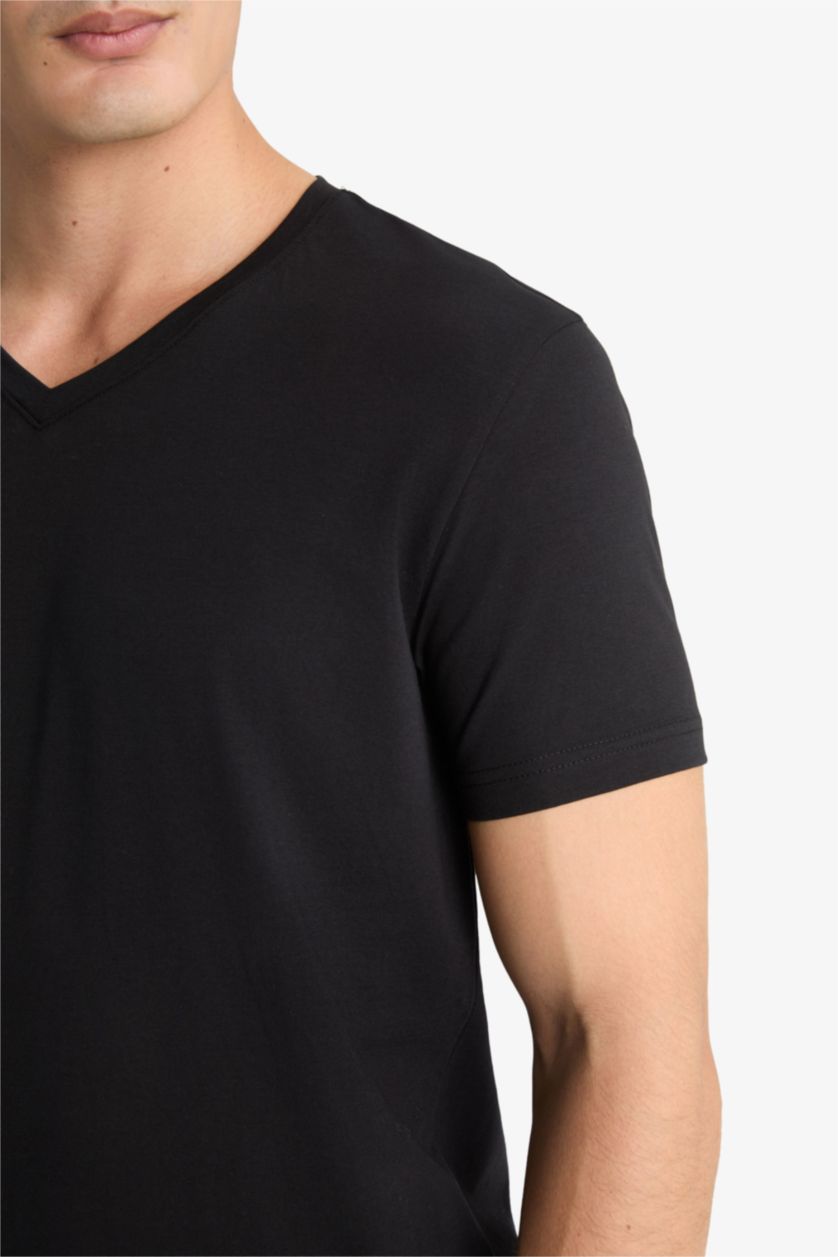 Erkek Siyah Slım Fıt V Yaka Üst