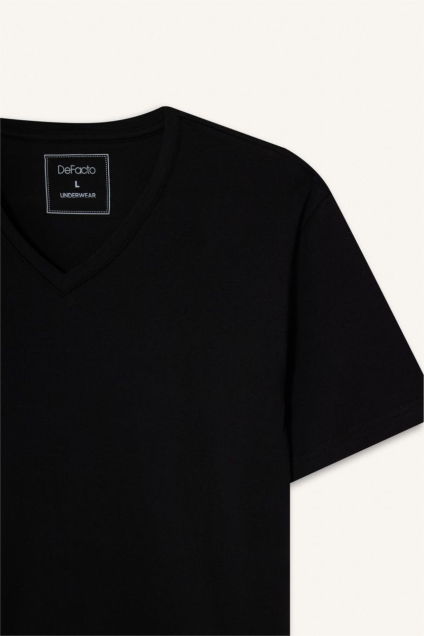 Erkek Siyah Slım Fıt V Yaka Üst