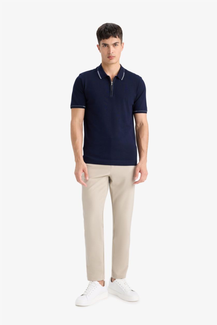 رجالي كحلي تيشيرت بولو تريكو نص كم قصة عادية بسوسته