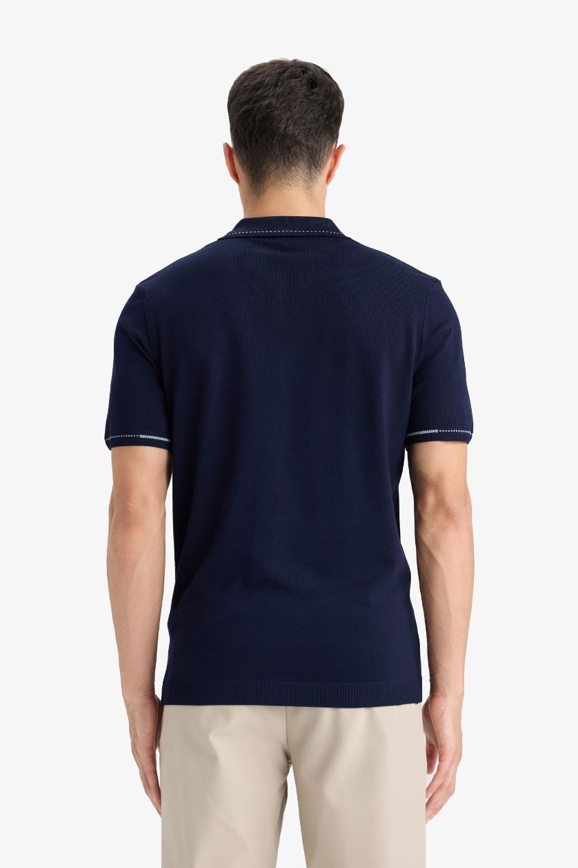 رجالي كحلي تيشيرت بولو تريكو نص كم قصة عادية بسوسته