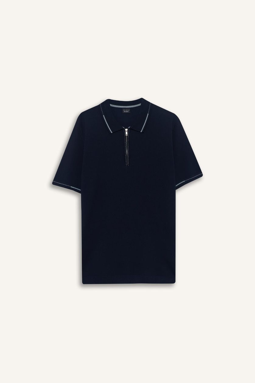 رجالي كحلي تيشيرت بولو تريكو نص كم قصة عادية بسوسته