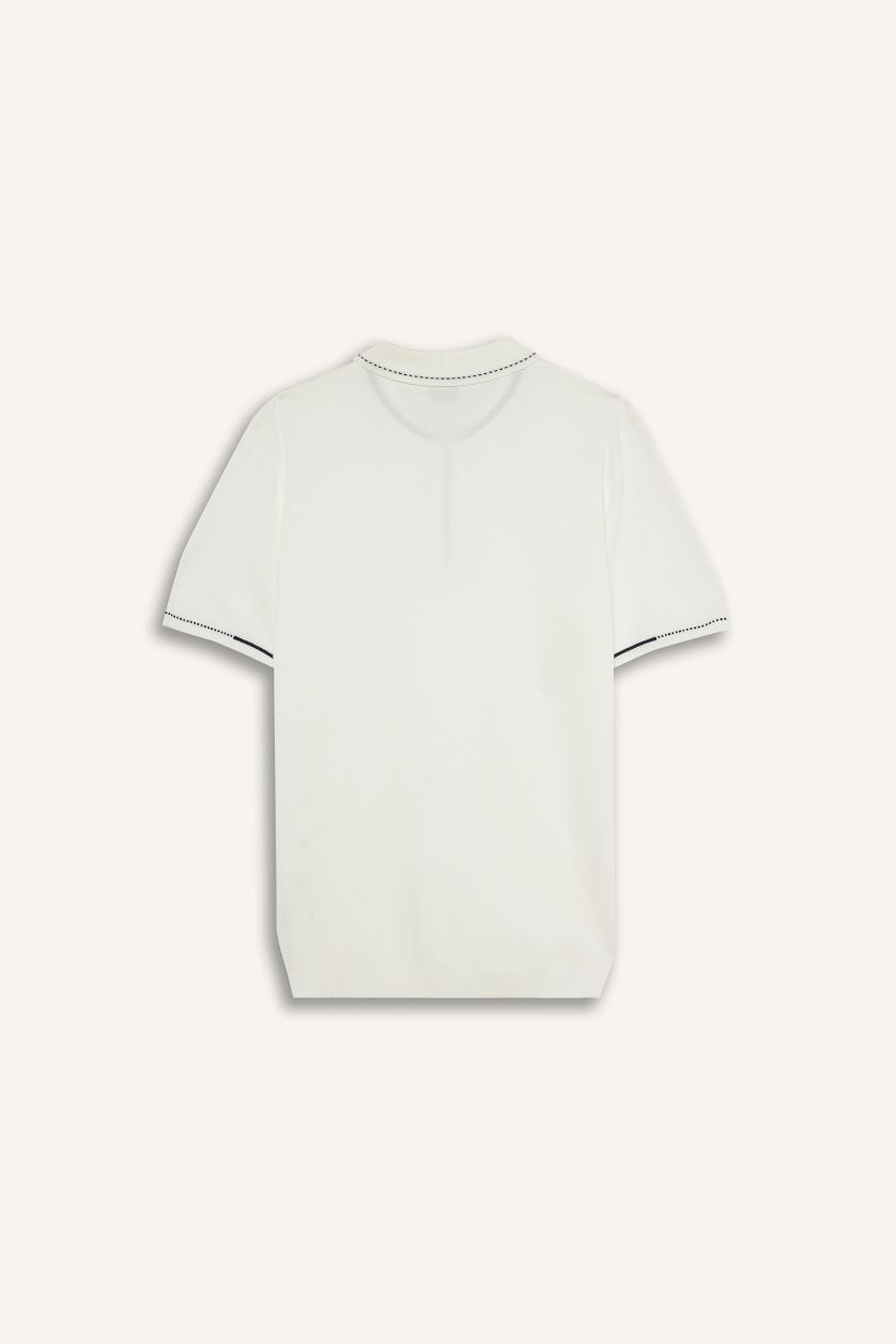 Мужчины Кремовый Трикотажная футболка Standard Fit с воротником поло молнией и коротким рукавом