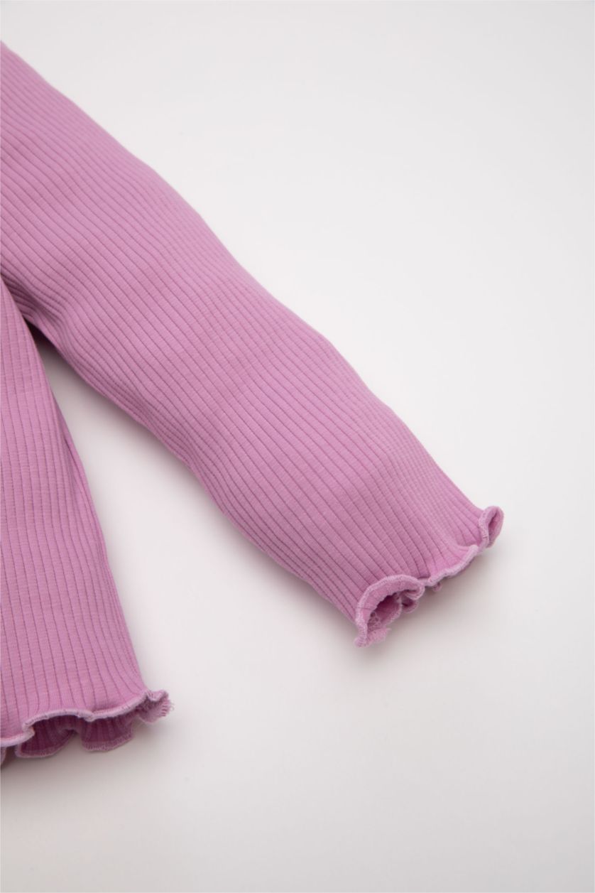 Kız Bebek Lila Kız Bebek 2'li Takım Çiçekli Fitilli Kaşkorse Uzun Kollu Tişört Tayt 