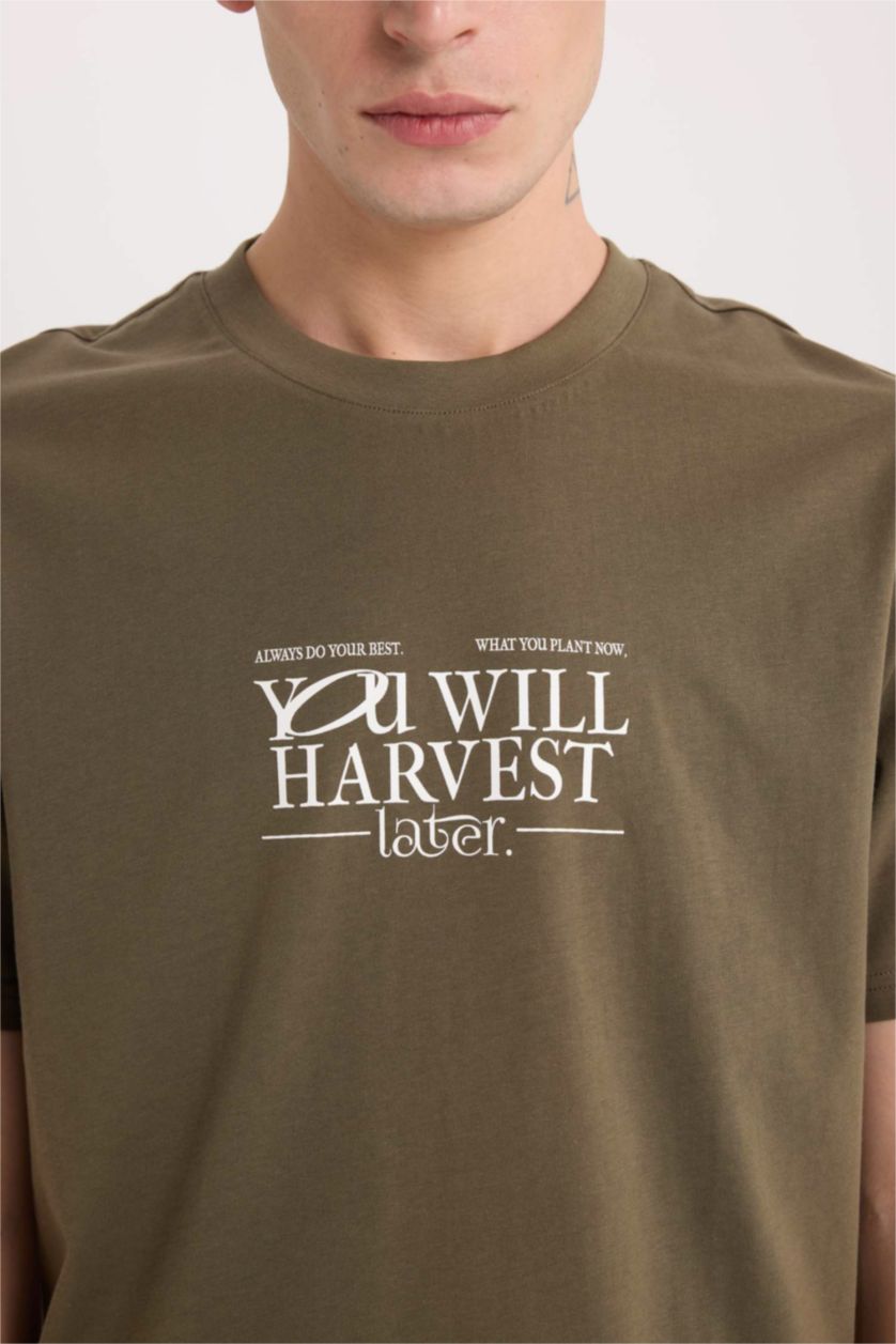 MAN Khaki Regular Fit Crew Neck Printed Short Sleeve T-Shirt