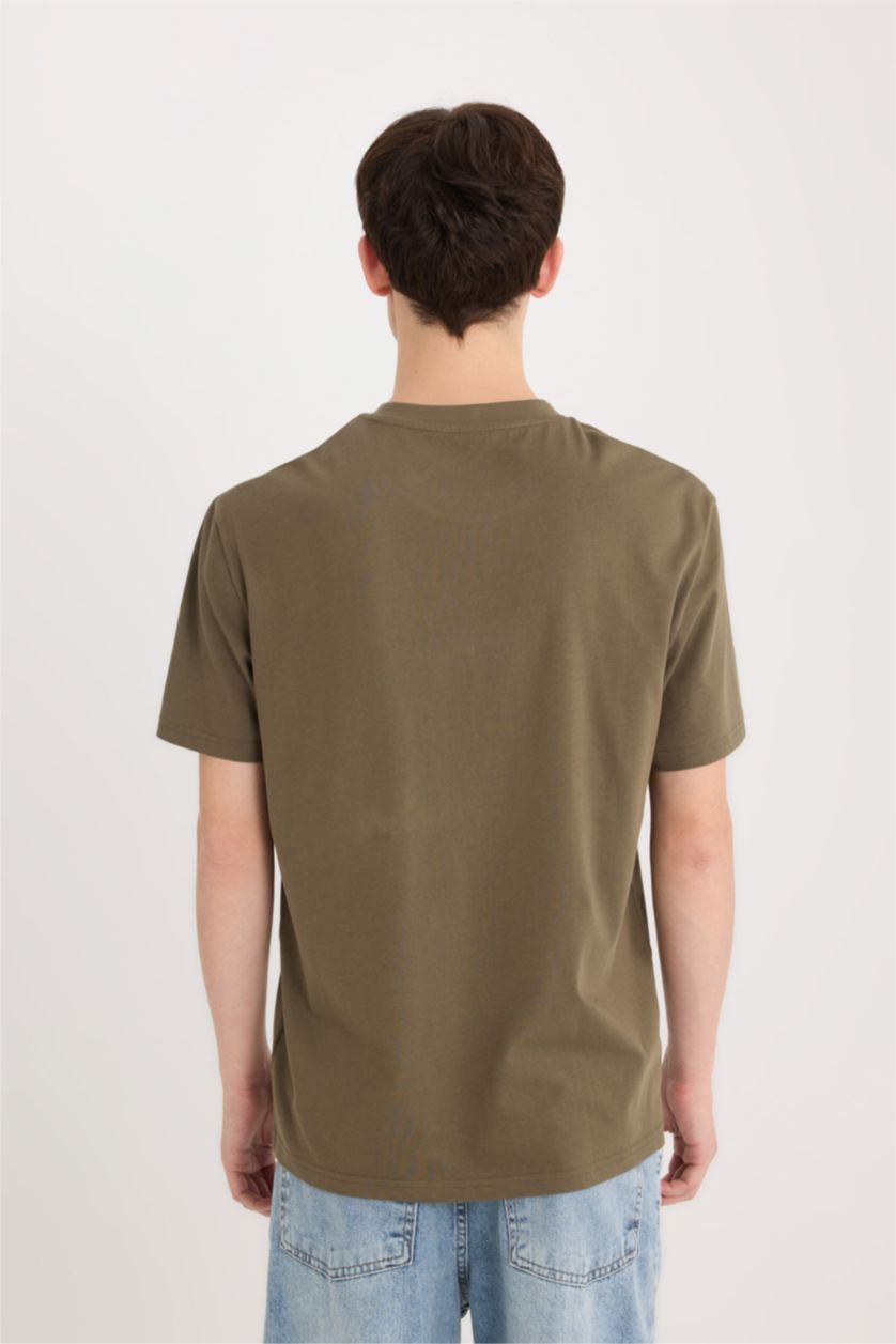 MAN Khaki Regular Fit Crew Neck Printed Short Sleeve T-Shirt
