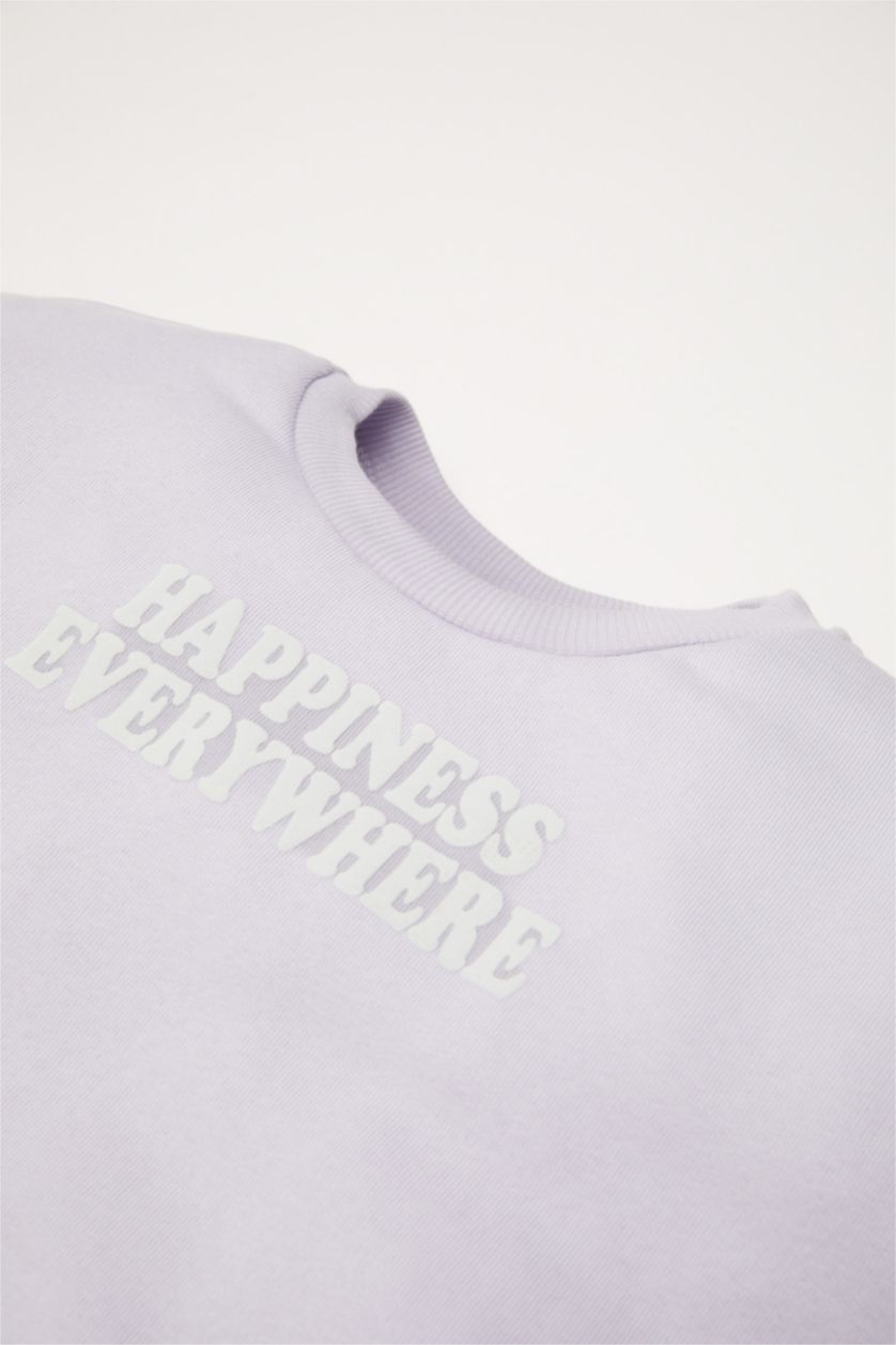 Kız Bebek Lila Kız Bebek 2'li Takım Baskılı Sweatshirt Beli Lastikli Jogger Eşofman Altı