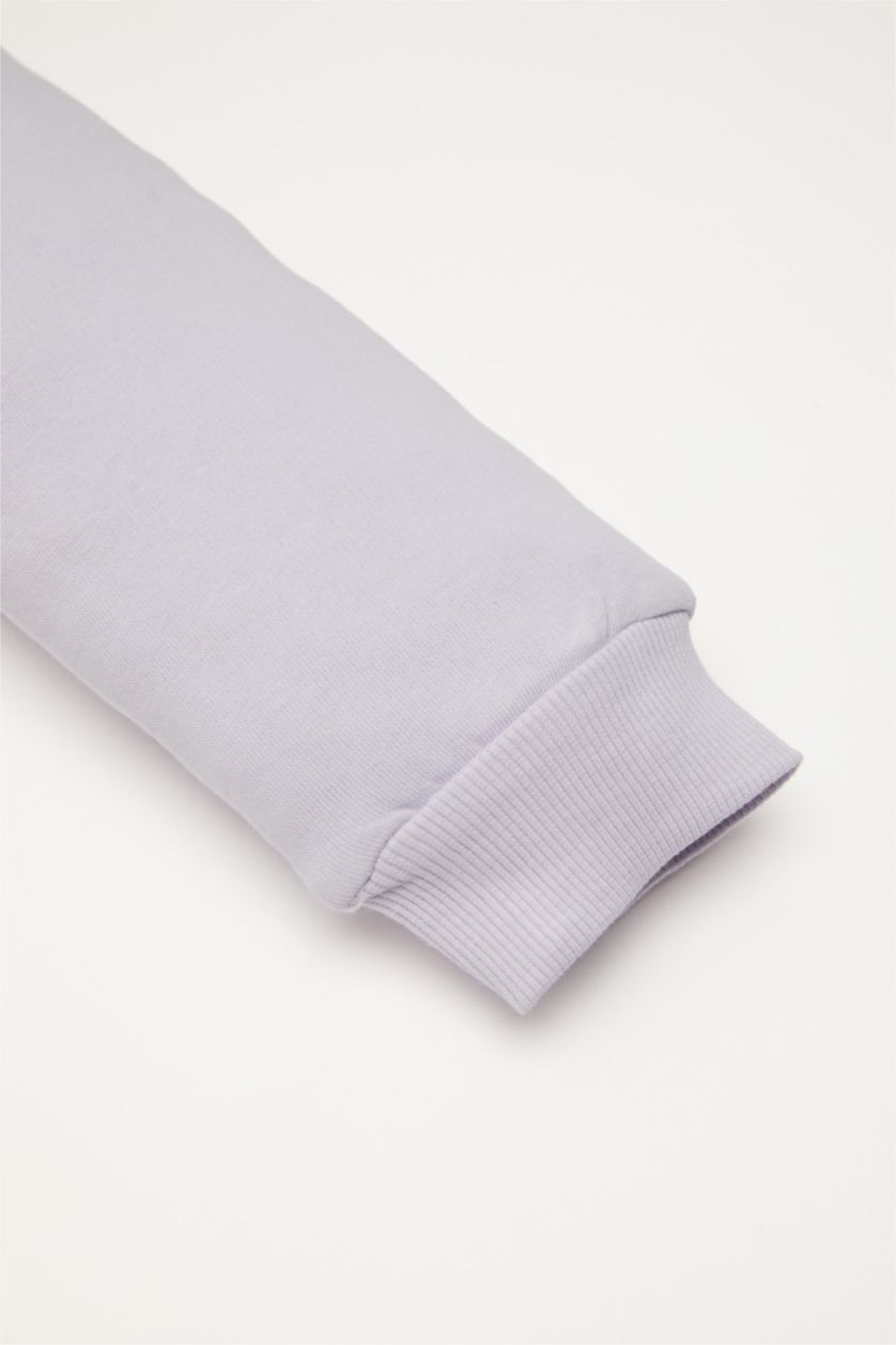 Kız Bebek Lila Kız Bebek 2'li Takım Baskılı Sweatshirt Beli Lastikli Jogger Eşofman Altı