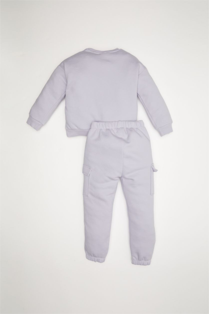 Kız Bebek Lila Kız Bebek 2'li Takım Baskılı Sweatshirt Beli Lastikli Jogger Eşofman Altı