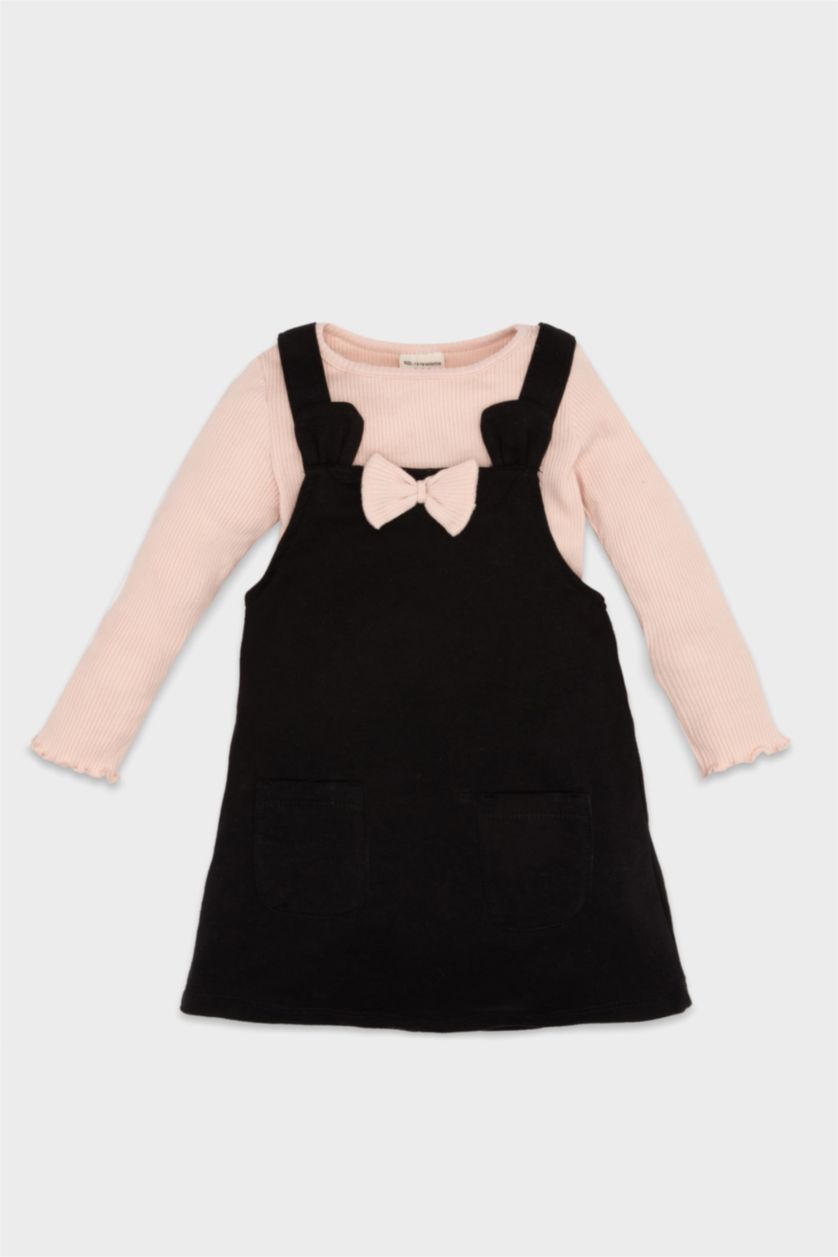 Baby Girls Black 2 piece Regular Fit Crew Neck Dress Set