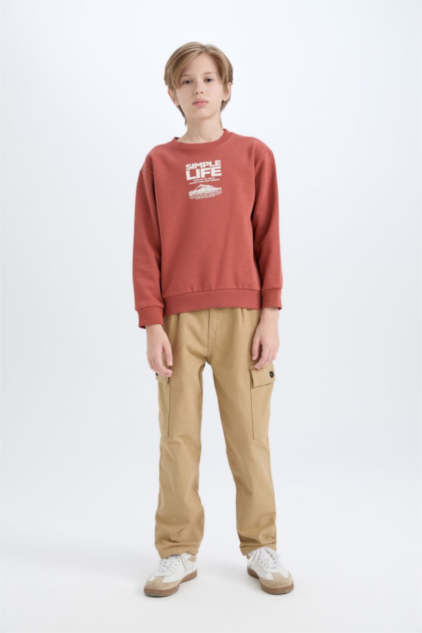 BOYS & TEENS Cinnamon Boy Regular Fit Crew Neck Printed Soft Furry Inside Sweatshirt