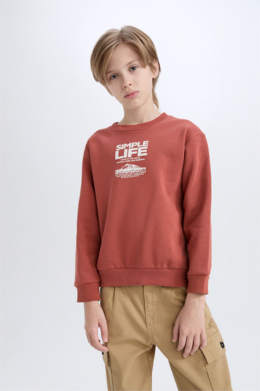 BOYS & TEENS Cinnamon Boy Regular Fit Crew Neck Printed Soft Furry Inside Sweatshirt