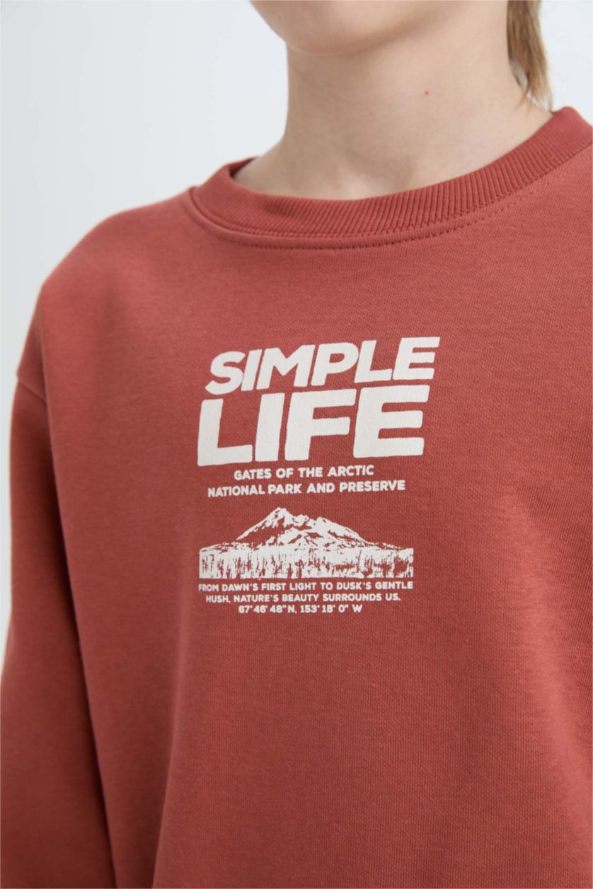 BOYS & TEENS Cinnamon Boy Regular Fit Crew Neck Printed Soft Furry Inside Sweatshirt