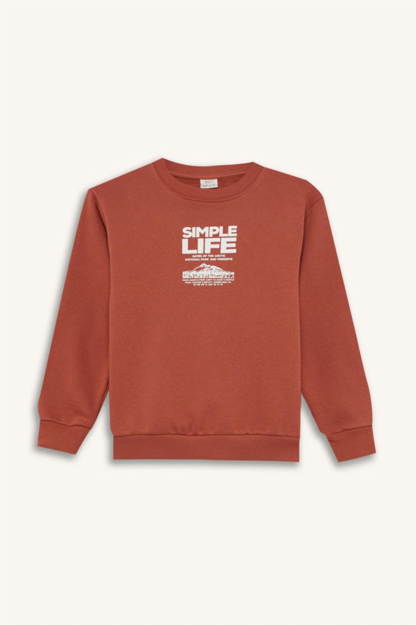 BOYS & TEENS Cinnamon Boy Regular Fit Crew Neck Printed Soft Furry Inside Sweatshirt