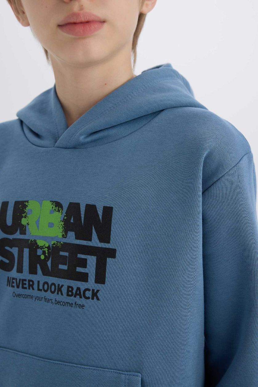 GARÇONS Bleu Sweat à capuche imprimé à Coupe Régulière avec Poche