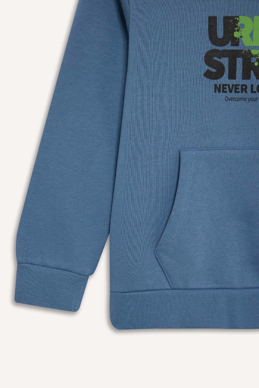 GARÇONS Bleu Sweat à capuche imprimé à Coupe Régulière avec Poche