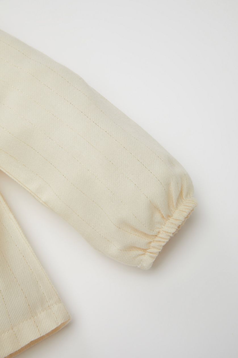 Baby Girl Ecru Baby Girl Crew Neck Twill Long Sleeve Shirt