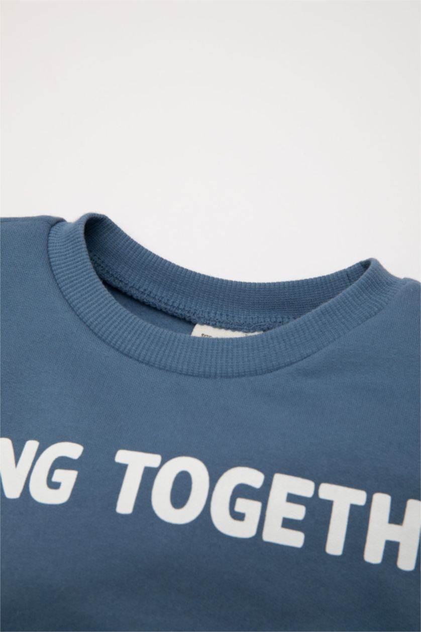 Erkek Bebek Mavi 2'li Takım Baskılı Sweatshirt Eşofman Altı Erkek Bebek