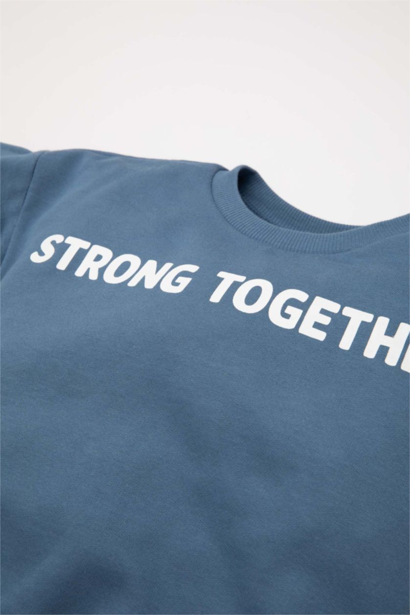 Erkek Bebek Mavi 2'li Takım Baskılı Sweatshirt Eşofman Altı Erkek Bebek