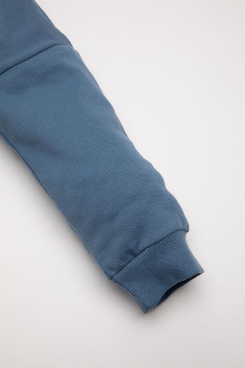 Erkek Bebek Mavi 2'li Takım Baskılı Sweatshirt Eşofman Altı Erkek Bebek