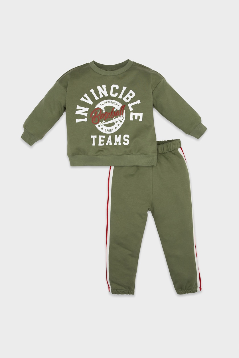 Erkek Bebek Haki 2'li Takım Baskılı Sweatshirt Eşofman Altı Erkek Bebek