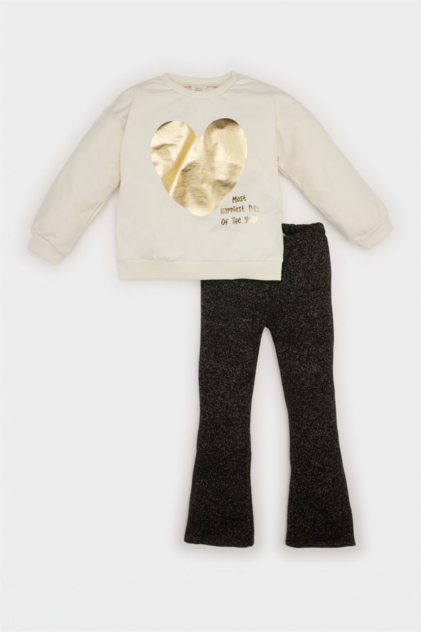 BÉBÉ FILLE Écru Ensemble Sweatshirt imprimé cœur brillant et Legging à jambes évasées pour Bébé Fille