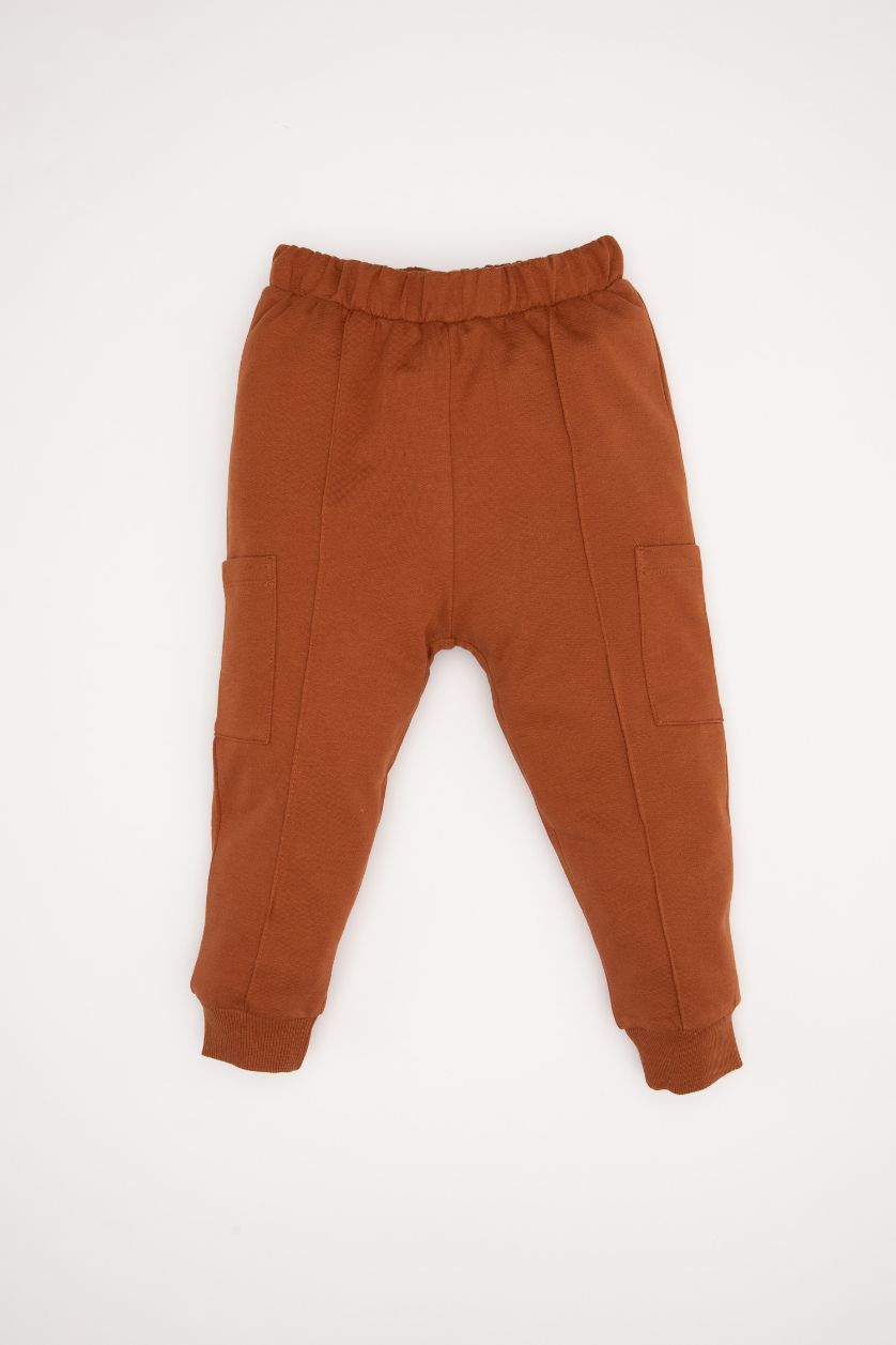 Erkek Bebek Koyu Camel 2'li Takım Baskılı Sweatshirt Eşofman Altı Erkek Bebek